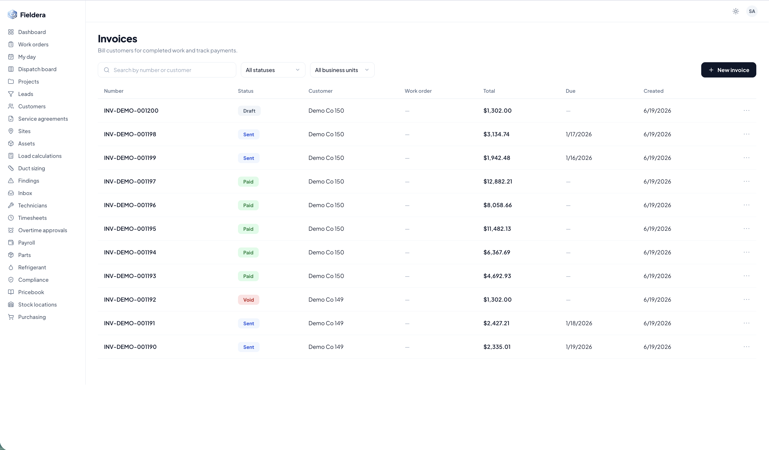 Invoices — bill customers for completed work and track payments